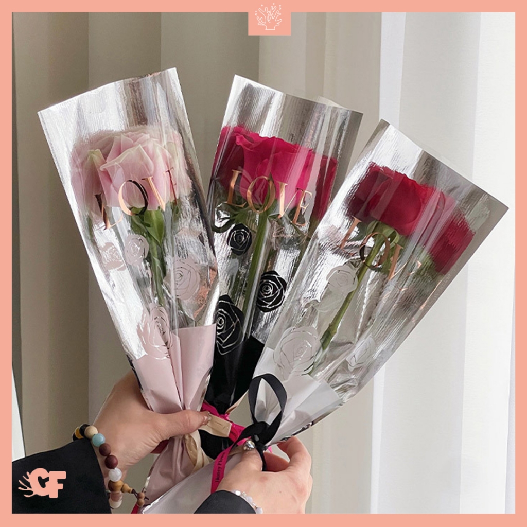 

10 LEMBAR Plastik Single Wrapping Love Rose Flower Wrapping Plastic Single Flowers Cellophane SF35