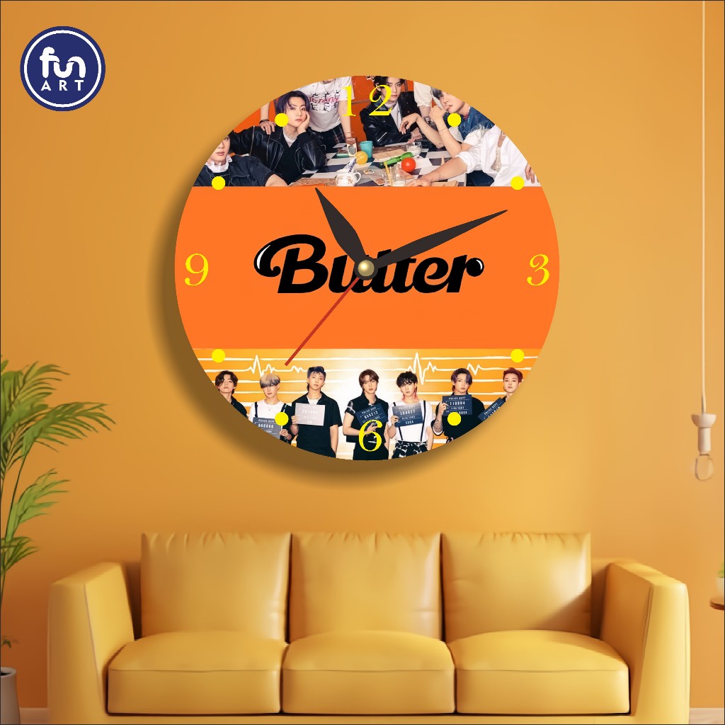 Jam dinding SWEEP MOVEMENT BTS Butter Era / Butter Concept / BTS butter tema F42