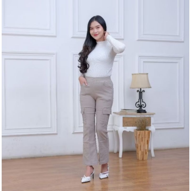 Celana Cutbray Cargo Stretch Bengalin Standar & Jumbo