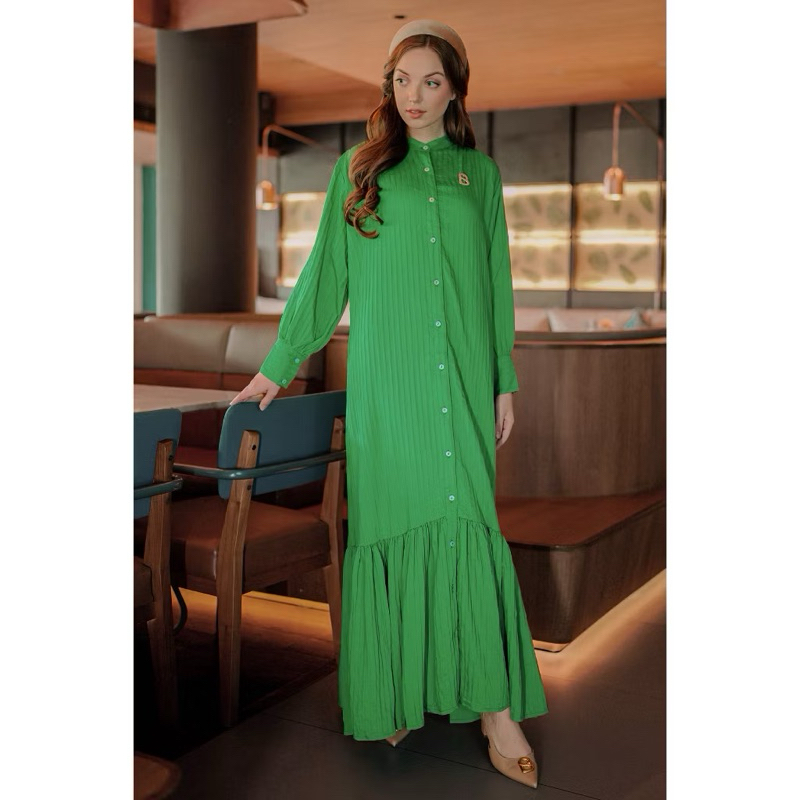 Benang Jarum - Tiered Maxi Shirt Dress - Green -