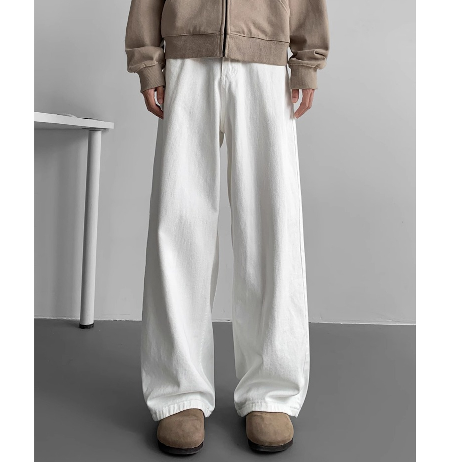 celana panjang pria baggy putih jeans straight kulot PANTS dewasa cowok casual wide leg denim loose 