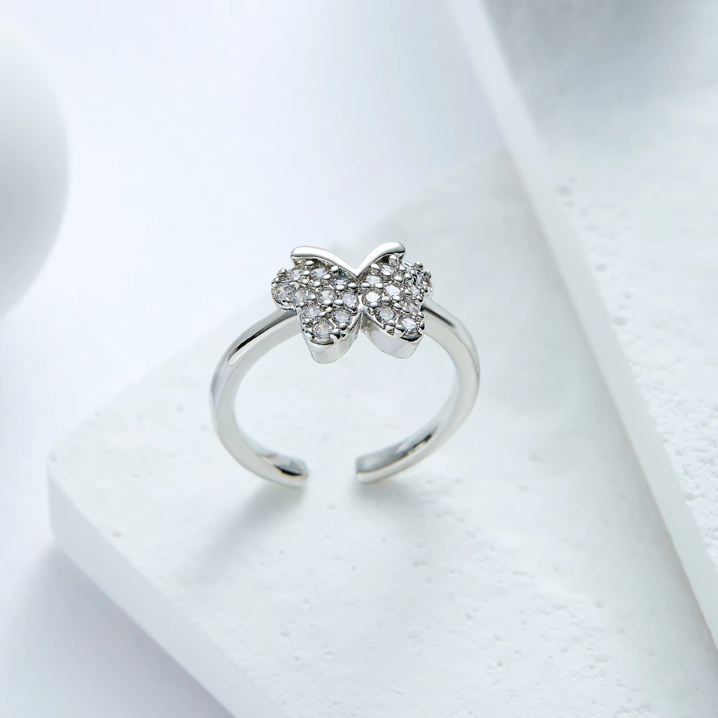 55J Cincin Titanium Anak Anak Emas Perempuan Laki Laki Insial Kupu Gambar Love Anti Karat Kecil Silv