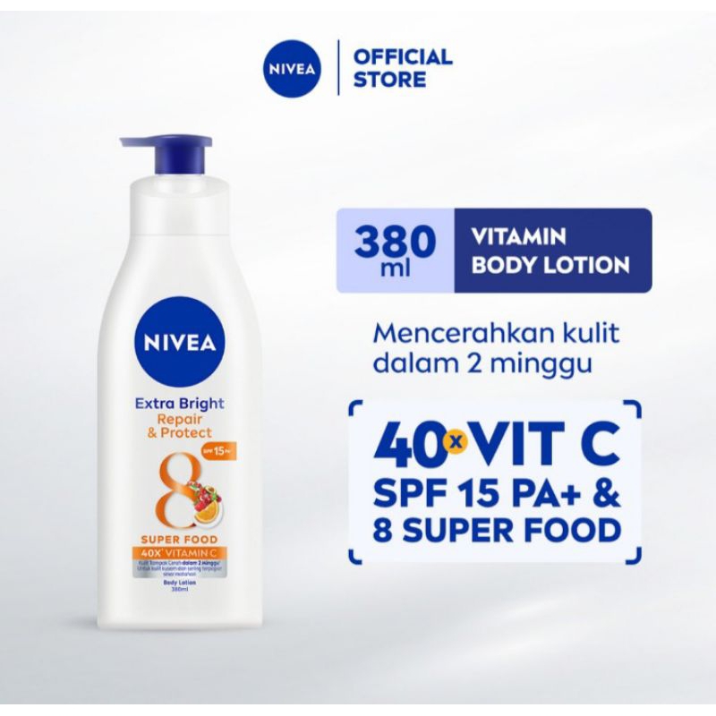 Nivea Extra Bright Lotion Pelembap Tubuh Repair & Protect Pump 380 ml