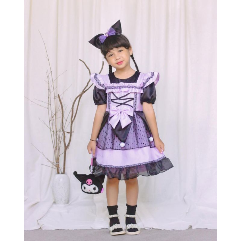 DRESS KORUMI DADA PITA DGN BIG RIBBON Dress Kuromi Anak
