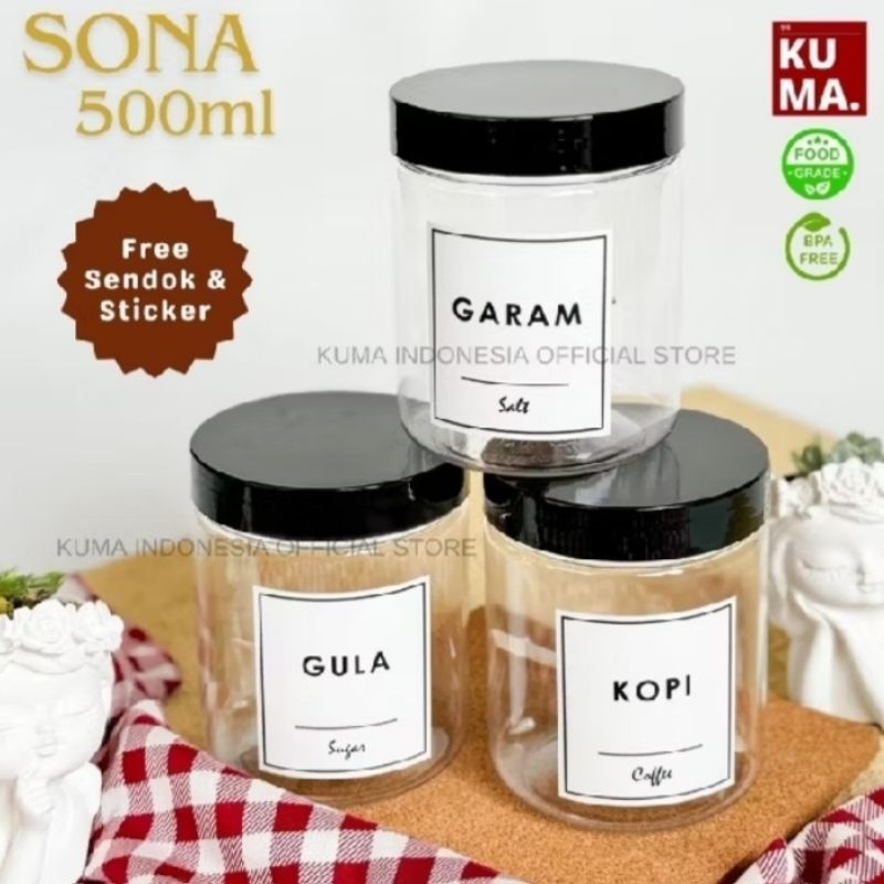 500ml Tutup Hitam Toples Bahan Plastik Food Grade Free Sticker