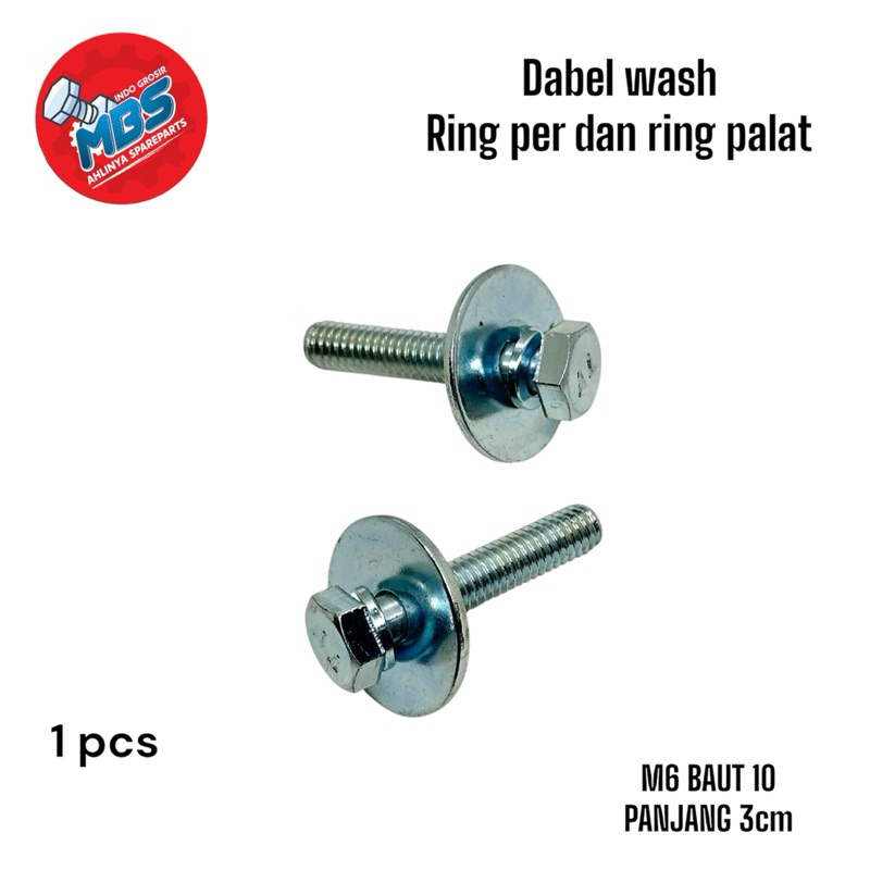 BOLT M6x30 WASH DOBEL RING BAUT 10 panjang 3cm ring per dan ring plat anti copot baut baja