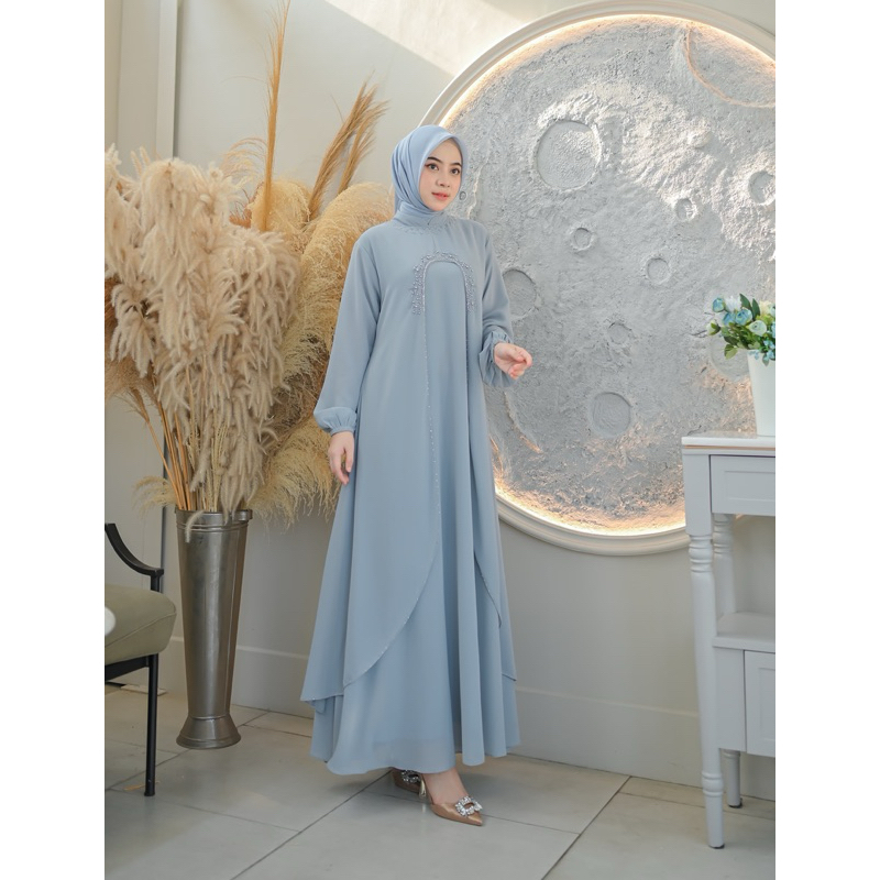 Liora Dress Ceruty Babydoll Payet Mutiara – Elegan & Wudhu Friendly | ZakariyaStore