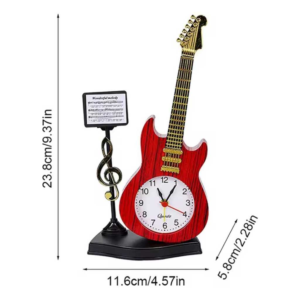 pengiriman cepat Jam Weker Alarm Gitar Kayu Tempat Pensil /Jam Meja Alarm