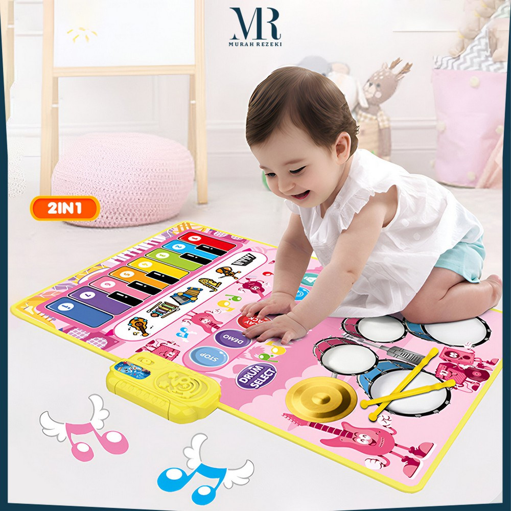 Mainan Anak 2IN1 Music Mat Piano Drum / Alas Set Mainan Musik Karpet Bersuara MR M378