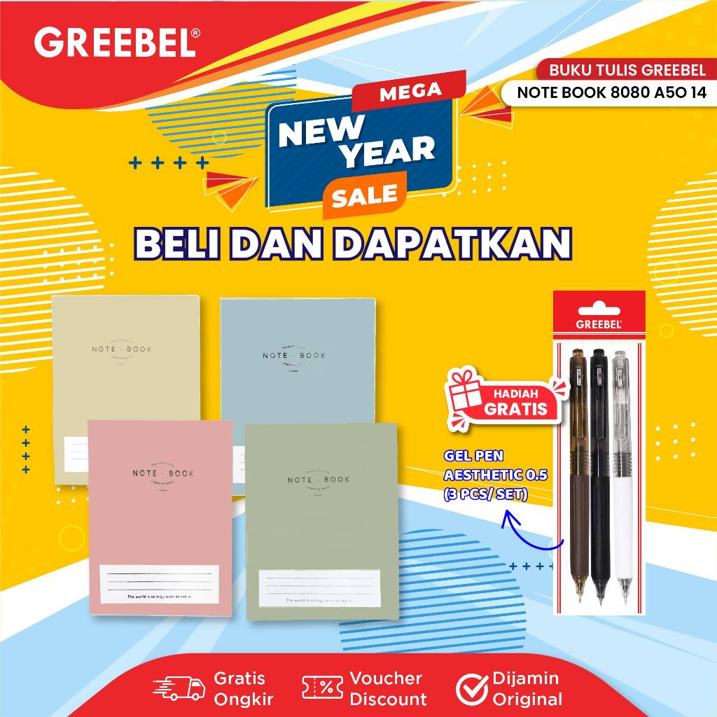 

GREEBEL Notebook A5 Buku Diary Aesthetic / Note Book 8080 A5O 14 / Buku Note Binder 80 Halaman / Buku Tulis Lucu Pastel