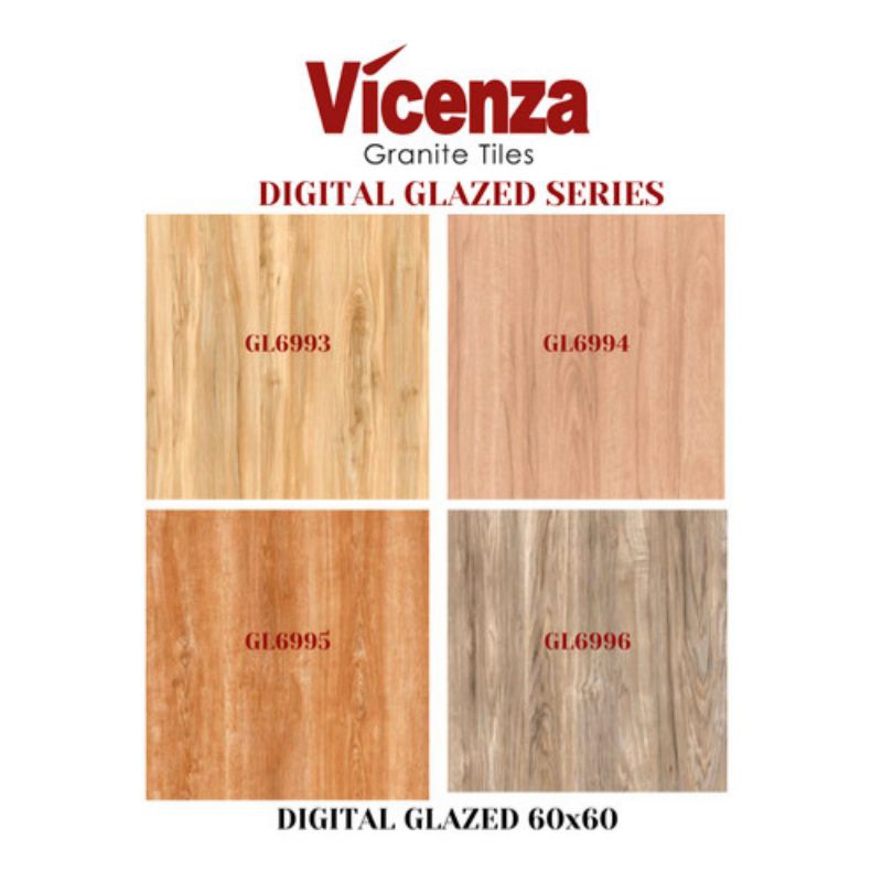 GRANITE MERK VICENZA DIGITAL GLAZED SERIES UKURAN 60x60 KODE GL6993, GL6994, GL6995, GL6996 PERMUKAA