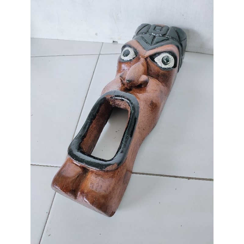 Patung kayu ukir antik topeng ukiran vintage pajangan dinding klasik tradisional