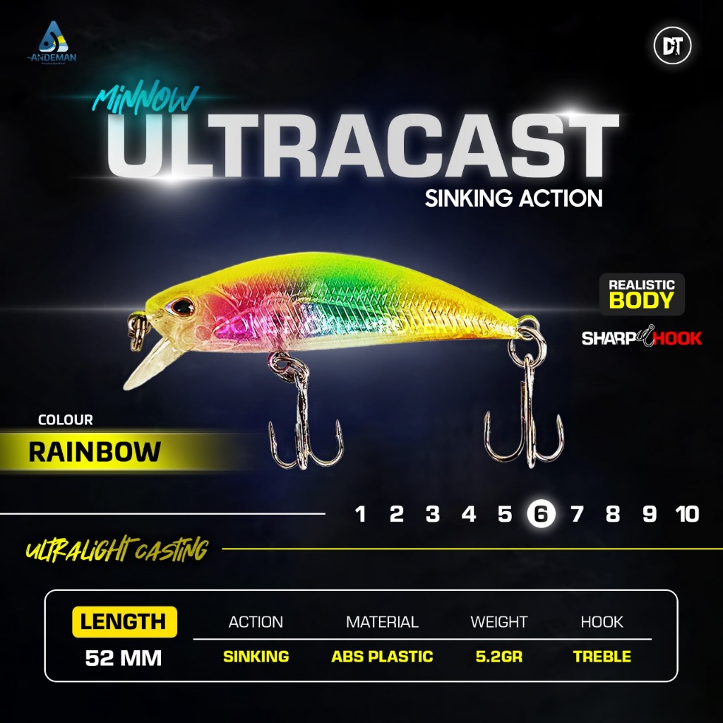 Umpan Pancing Minnow Ultracast 5.2 gram 5.2 cm By Andeman | UL Ultralight Casting Sinking Tenggelam 