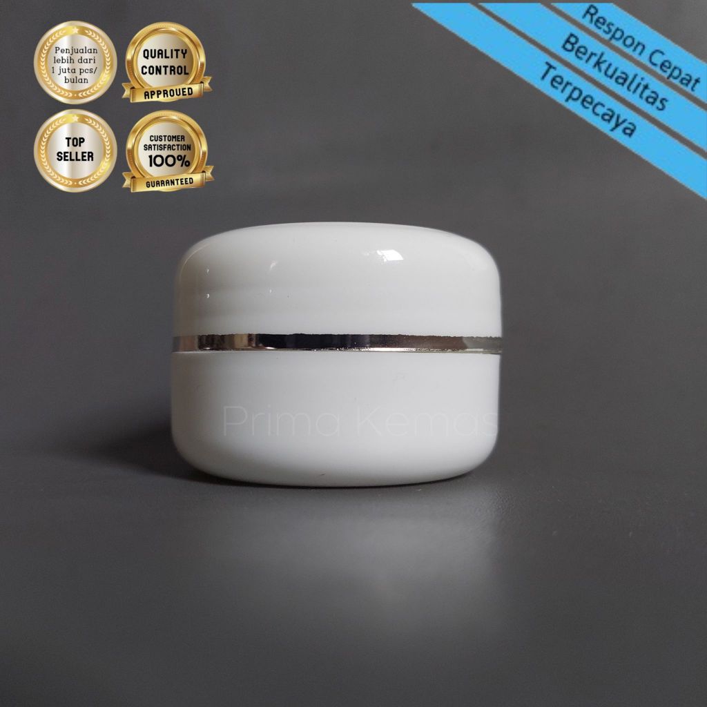 Pot Krim 20 gr (isi 20 pcs) - pot kosmetik - pot cream pp - Pot Cream 20 gr Putih List Silver