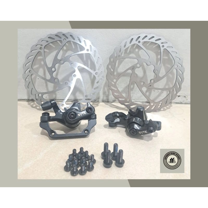 Paket Kaliper Cakram Mekanik Rotor 160mm Syte Disc Brake Rem Cakram Sepeda Lipat Minion MTB Rem Cakr