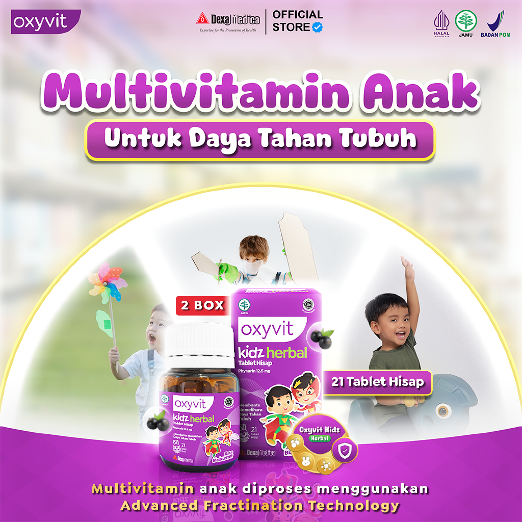 

2 Box Oxyvit Kidz Herbal Hisap - Vitamin Anak Bantu Menjaga Daya Tahan Tubuh - Rasa Blackcurrant