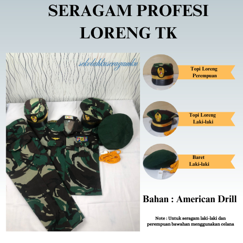 SERAGAM LORENG TK/SERAGAM TNI TK /SERAGAM PROFESI