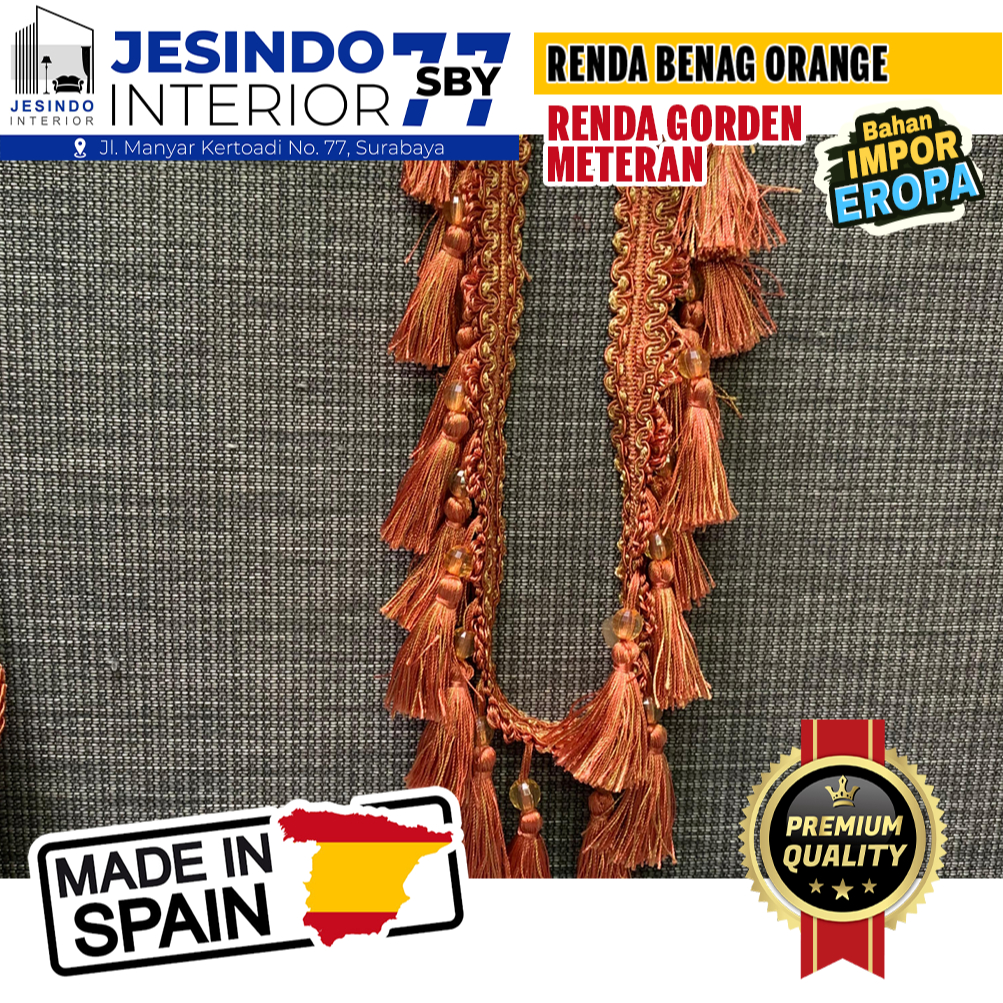 Renda Spanyol RENDA BENAG ORANGE Aksesoris Hiasan Interior Gorden Premium Elegan Import Eropa