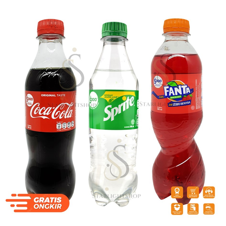 

Coca Cola, Fanta dan Sprite Botol ukuran 390 mL / FANTA / COCA COLA / SPRITE / 390 ML