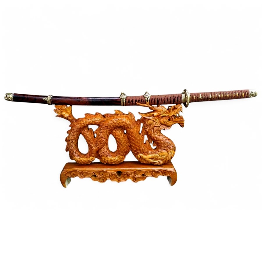 Stand Tempat Dudukan Pedang Katana Samurai Kake Ukiran Naga Kayu Jati Asli