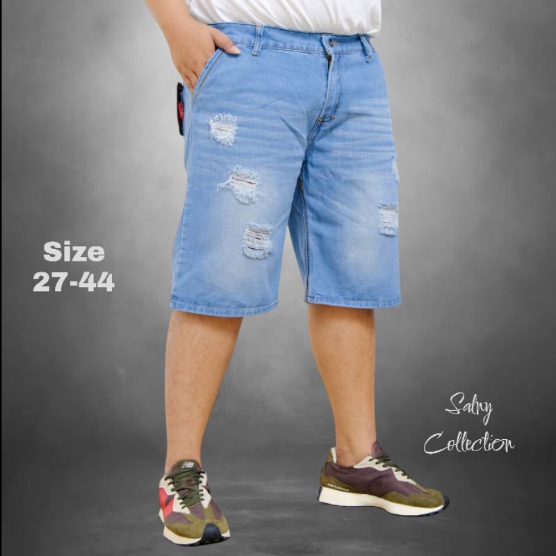 Celana Pendek Jeans Sobek Jumbo Pria Dewasa size 27-44