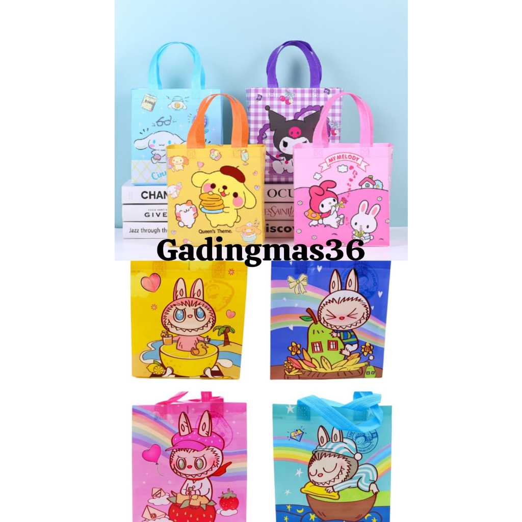 

Goodie Bag / Tas Kantong Kain Souvenir Hampers Motif Sanrio Melody Kuromi Pompompurin Cinnamoroll/Tas Woven Sanrio