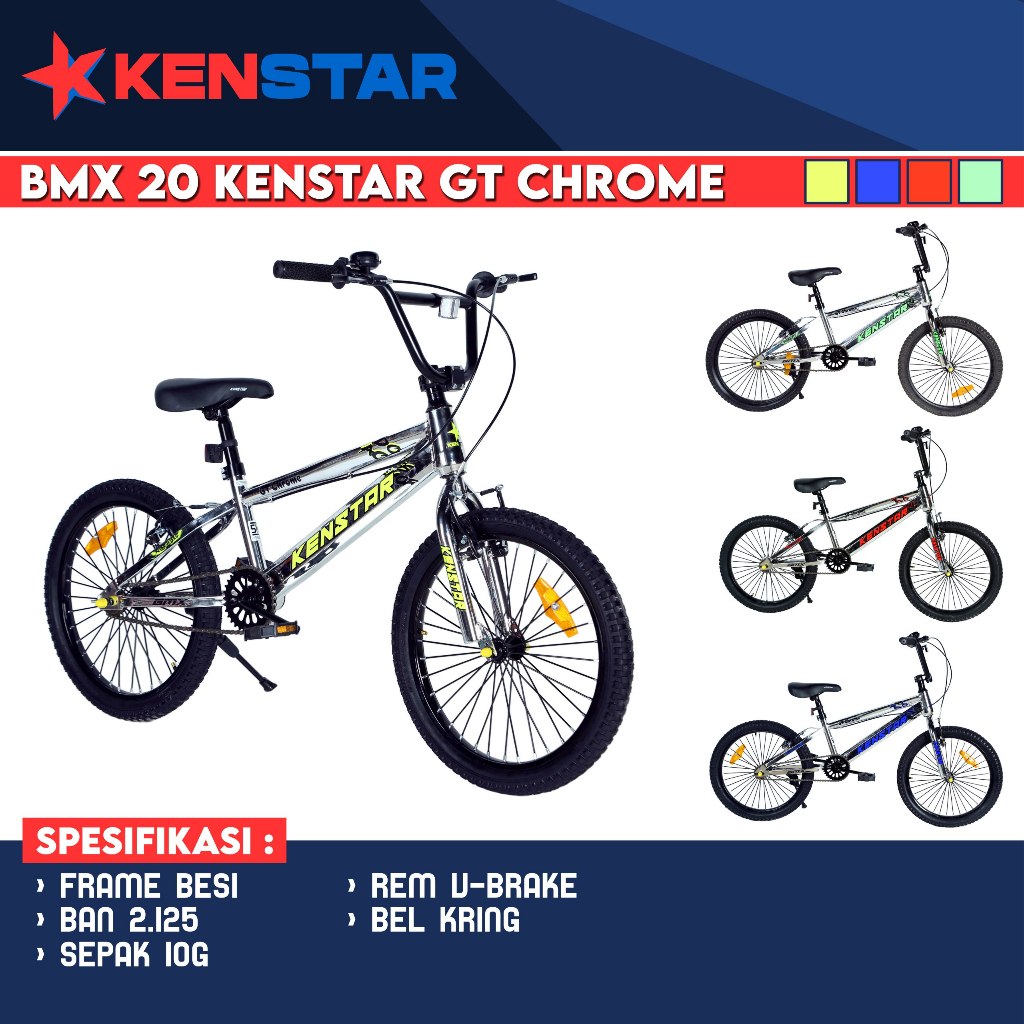 KENSTAR GT CHROME 20 in SEPEDA BMX UNTUK ANAK COWOK REMAJA DEWASA BAN 2.125 FRAME BESI CHROME