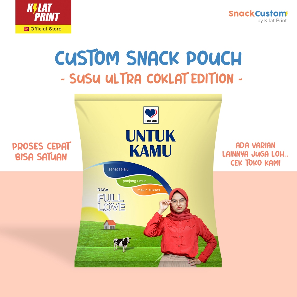 

Snack Custom Foto Teks Bungkus Pouch Jumbo Ala Susu Ultra Coklat