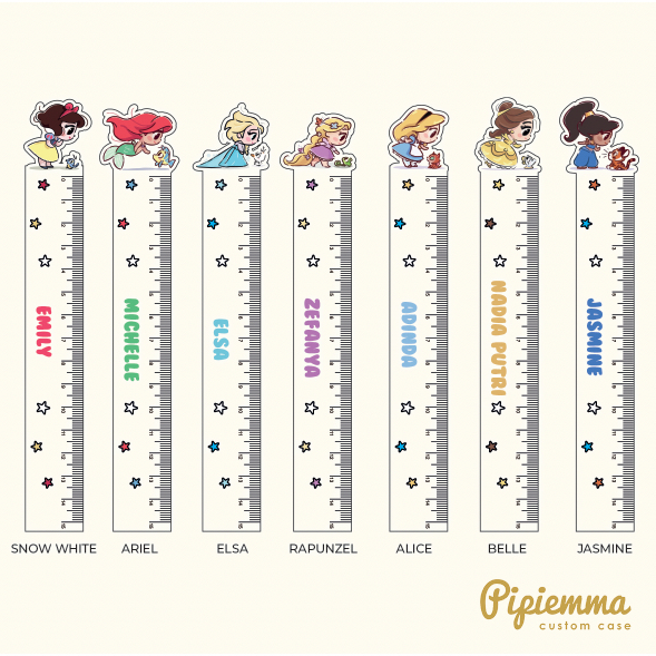 

Penggaris Custom Nama Anak Lucu Princess Alat Tulis Kado Souvenir Cinderella Elsa Anna Frozen Belle Ariel