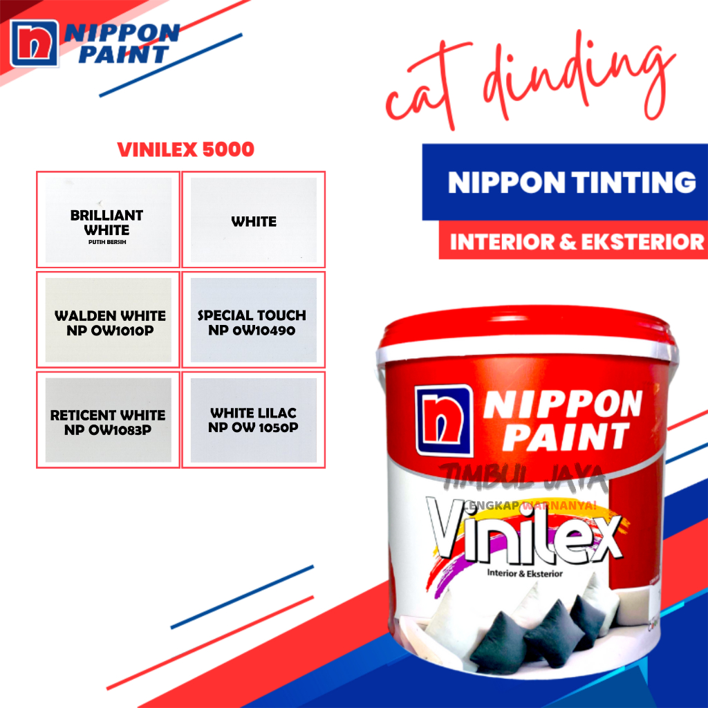 Cat Vinilex 5kg Eksterior dan Interior Warna PUTIH Tinting / Cat Tembok Exterior Nippon Paint / Cat 