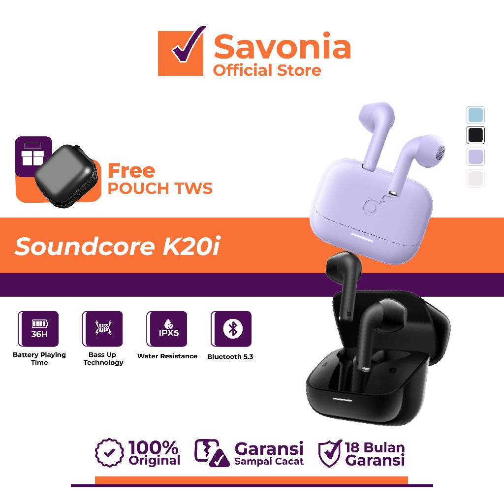 TWS Headset Wireless Nirkabel Bluetooth Tanpa Karet Anker Soundcore K20i Headset Bluetooth Banda Ace