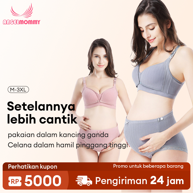 ANGEL MOMMY Set Bra Menyusui Ibu hamil Kancing Depan Bra Tanpa Kawat Jumbo Celana Dalam Berpinggang 