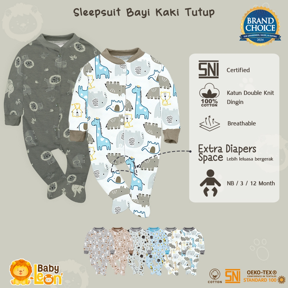 Terbaru Jumsuit Bayi Kaki Tutup Jumper Bayi Newborn Baby Leon Ds-119 Jumpsuit Panjang Kaki Tutup