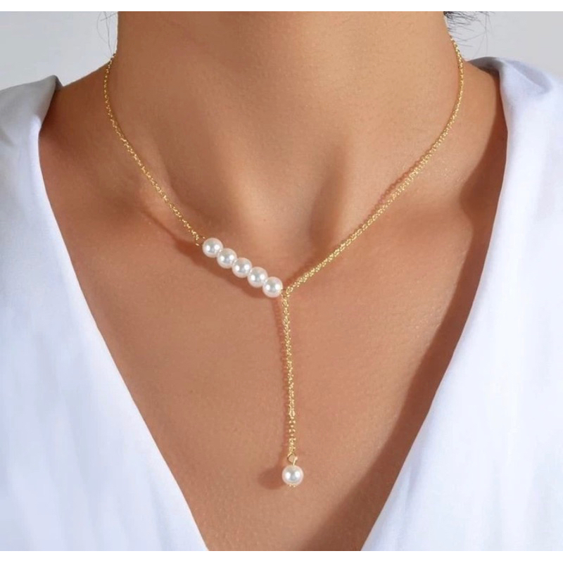 Rantai Klavikula Kalung Mutiara White model korea simple elegant