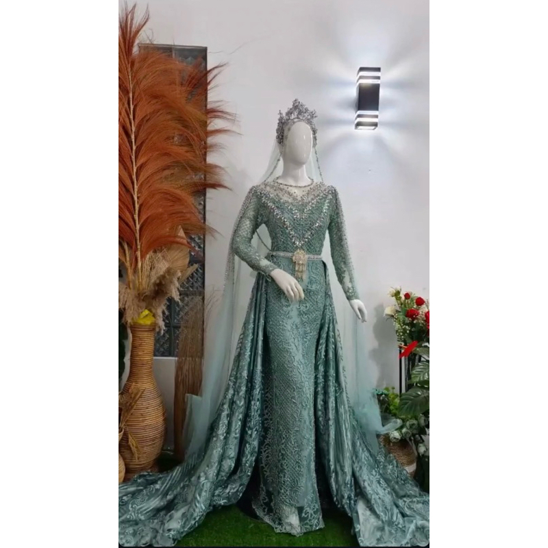 preloved gaun pengantin wardah sage full payet