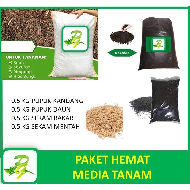 PEERINA PAKET HEMAT MEDIA TANAM : Sekam Bakar - Sekam Mentah - Pupuk Kandang - Pupuk Daun