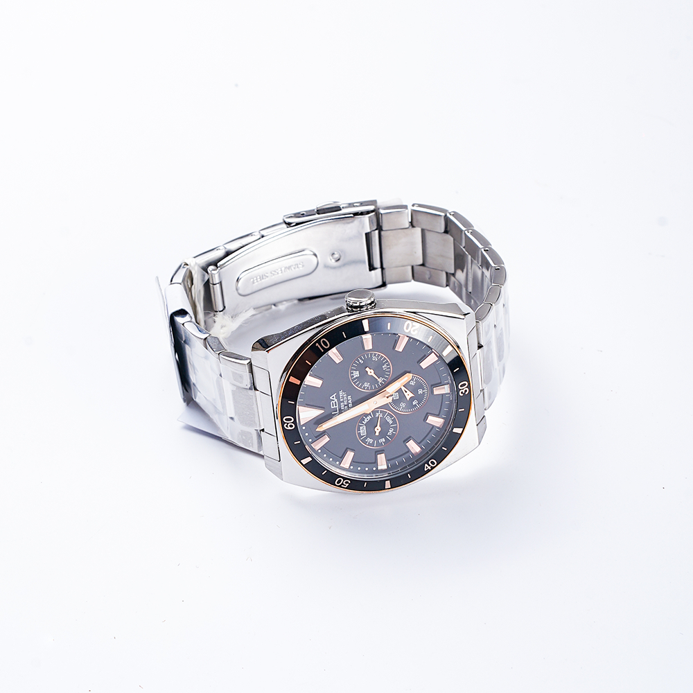 Jam Tangan Pria Alba Rantail Silver Hitam Gold