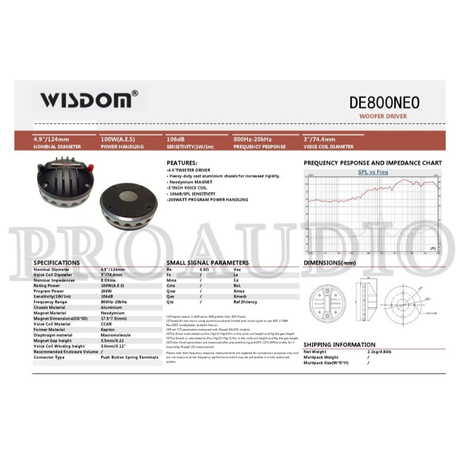 Tweeter/ Driver Speaker Wisdom DE800 NEO / DE 800 NEO / DE800NEO Original