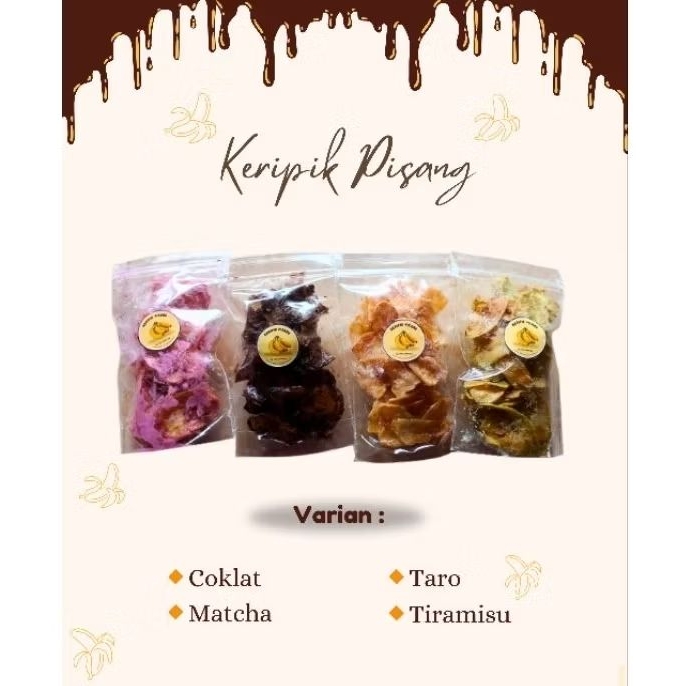 

Keripik Pisang Coklat Taro Tiramisu matcha enak