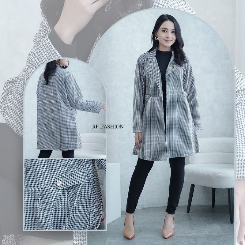 Cardigan Krah Wanita / Blazer Vintage Cardigan Motif / Blezer Formal Wanita | Blezer Tunik Long Panj