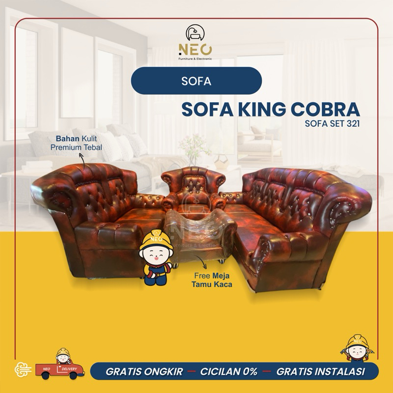 NEO - SOFA KING COBRA KULIT PREMIUM SET 321 SOFA MEWAH SOFA KULIT SOFA RUANG TAMU MINIMALIST SOFA SE