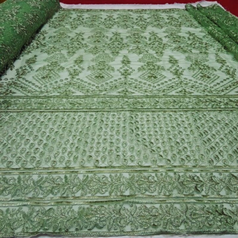 kain Tille Sapto Bordir tebal/Kain tulle Sapto Embroidery machine/bahan Kebaya.