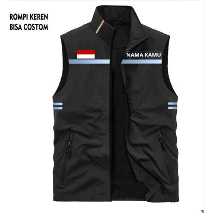 Vest Rompi Kasual | Rompi Vest Outdoor | Rompi Pria Wanita Custom Nama & Logo Design Sendiri | Rompi