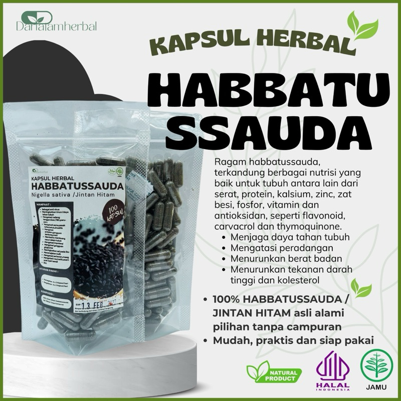 Kapsul Herbal HABBATUSSAUDA isi 100 kapsul Kapsul Sejuta manfaat asli 100% Habbatussauda / Jintan