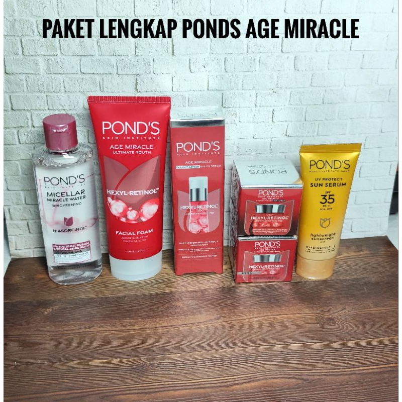 Ponds Age Miracle Paket Lengkap – Facial Foam, Cream, Serum, Sunscreen & Micellar Water
