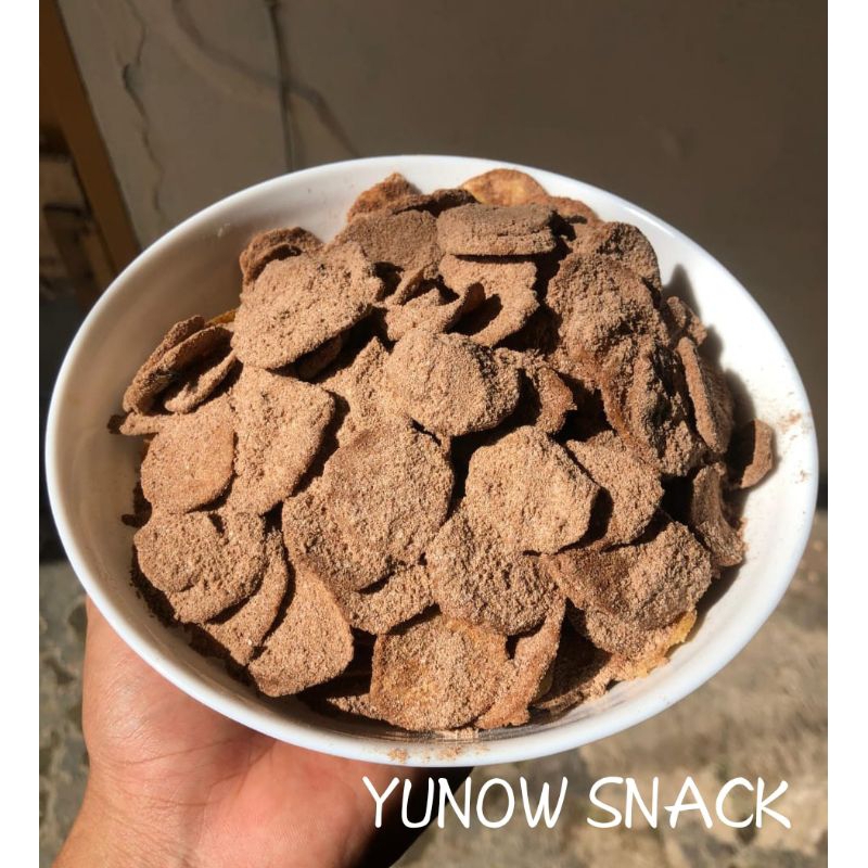 

Keripik pisang coklat bulat koin rasanya nagih kemasan 200 gram
