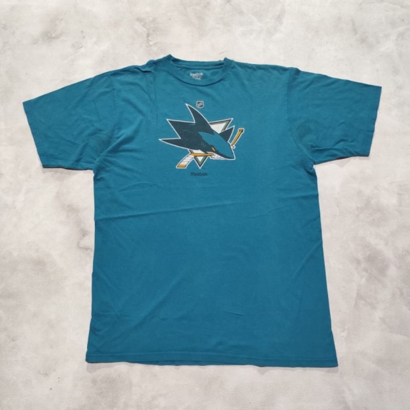 Baju kaos pria Reebok NHL San jose shark hijau