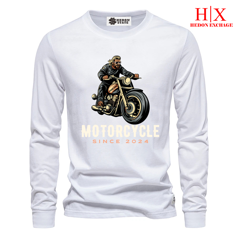 HEDON STATE Baju Kaos Panjang Distro Motorsycle 100% Cotton Pria Wanita Unisex Kekinian