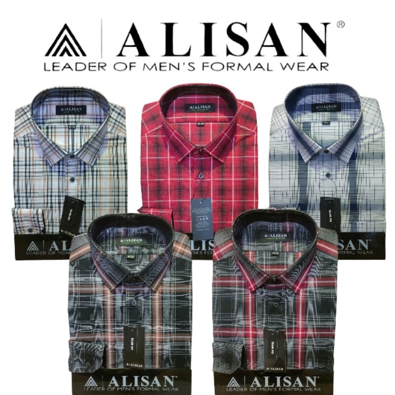 Kemeja Alisan motif kotak lengan panjang 100% original