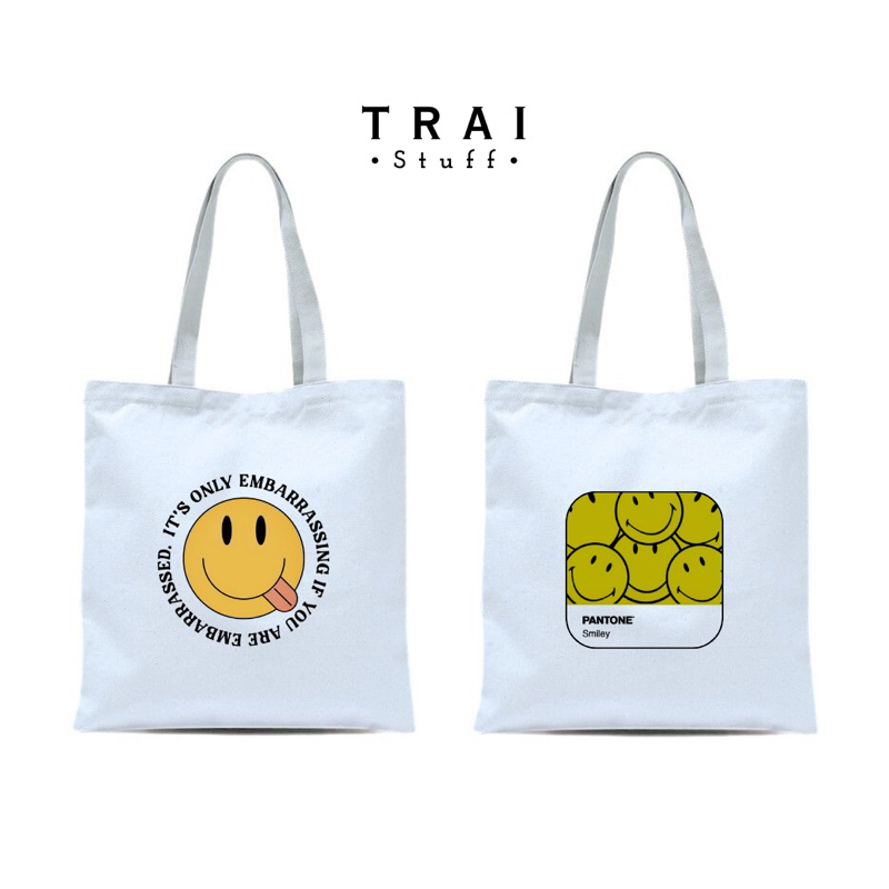 Tote Bag Emot Emoji Kanvas Resleting Smile Tas Jinjing Emot